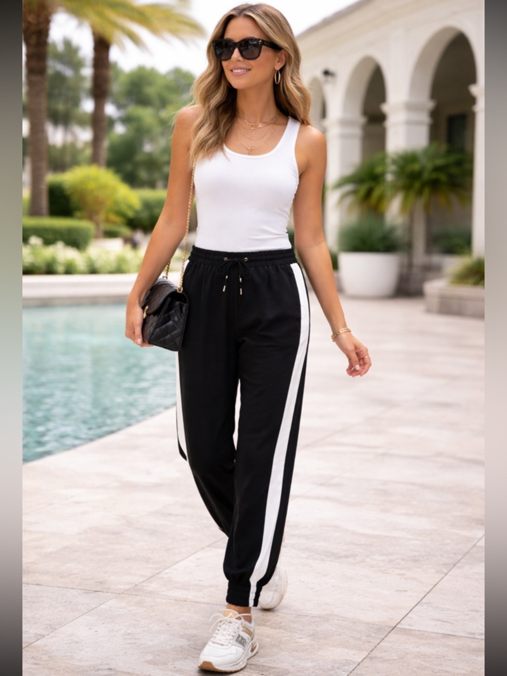 MOSSIMO BLACK TUXEDO STRIPE JOGGER PANTS ATHLEISURE COMFORTABLE LUXURY LARGE - Picture 2 of 14